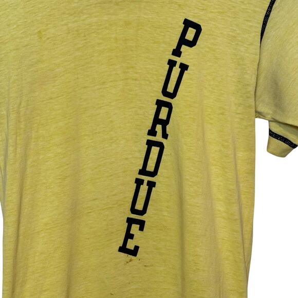 Vintage 70's Yellow Perdue University 50/50 Champion T-Shirt with Blue Stitching - Picture 4 of 8